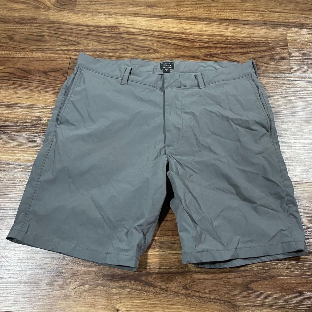 J.Crew Tech Chino Shorts Gray Stretch Classic Polyester Flat Front Mens W36 L9
